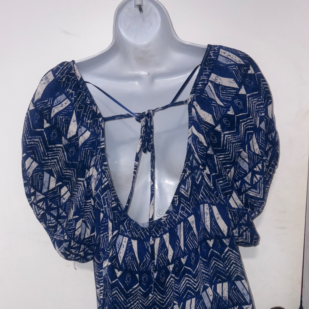 Knox Rose Blue and White Geometric artistic Maxi Dress size 2x - Picture 5 of 9